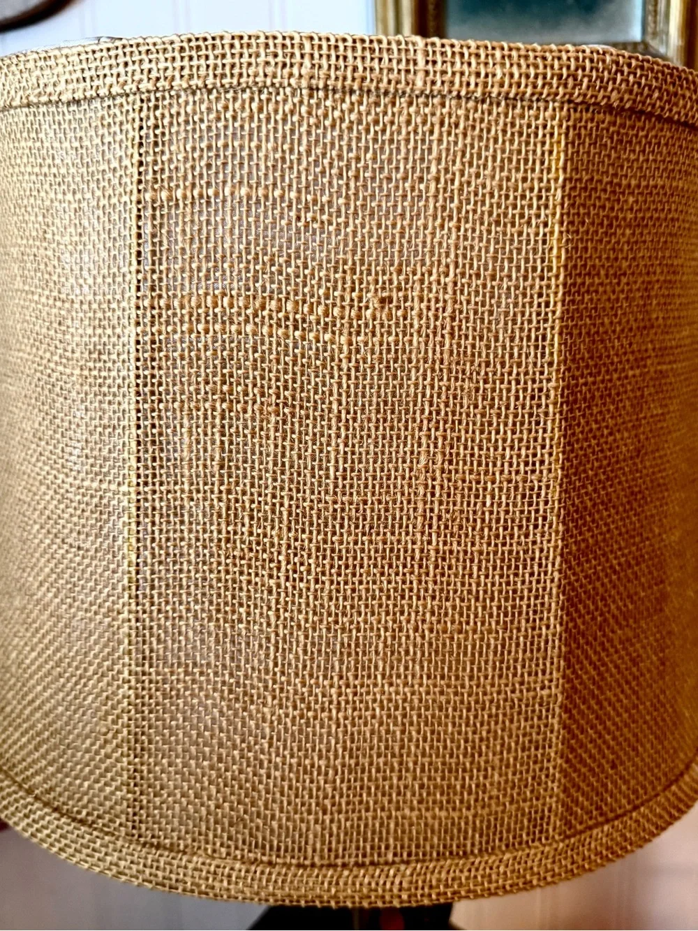 Vintage Oval Lined Burlap Washer Lampshade 8” Tall